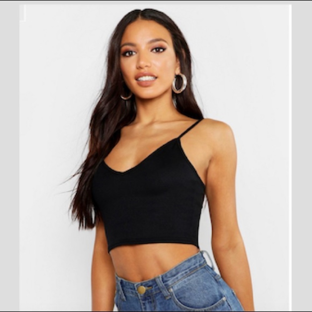 Boohoo black ribbed top